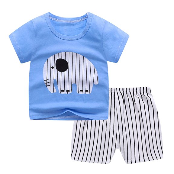 AUDeals Baby Toddler Boys Cartoon Print Short Sleeve T-Shirt and Shorts Summer Set, Trendy 2PCS Casual Daily Outfits for Kids Boys (Blue, 4-5 Years)
