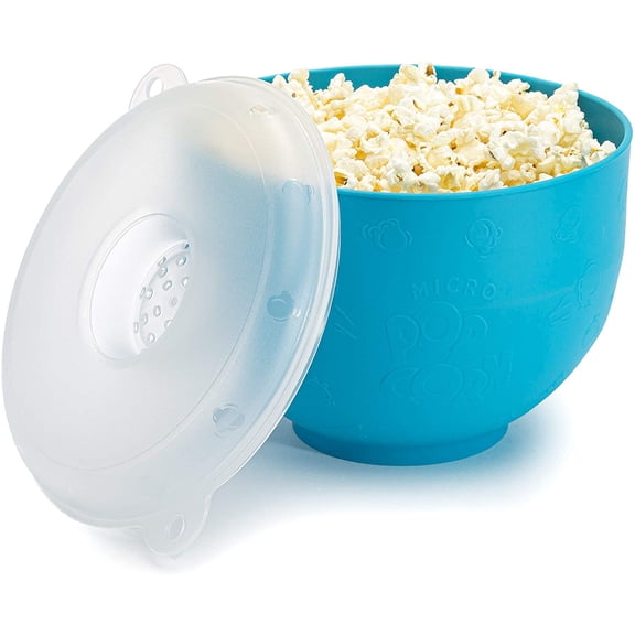 Silicone Popcorn Popper, Collapsible Hot Air Microwavable Popcorn Maker, Bowl Made without BPA, Blue