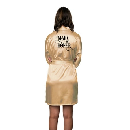 

Bridal Party Robes w Bride Bridesmaid Maid of Honor & Flower Girl Prints S-4XL Champagne Gold S/M Maid of Honor
