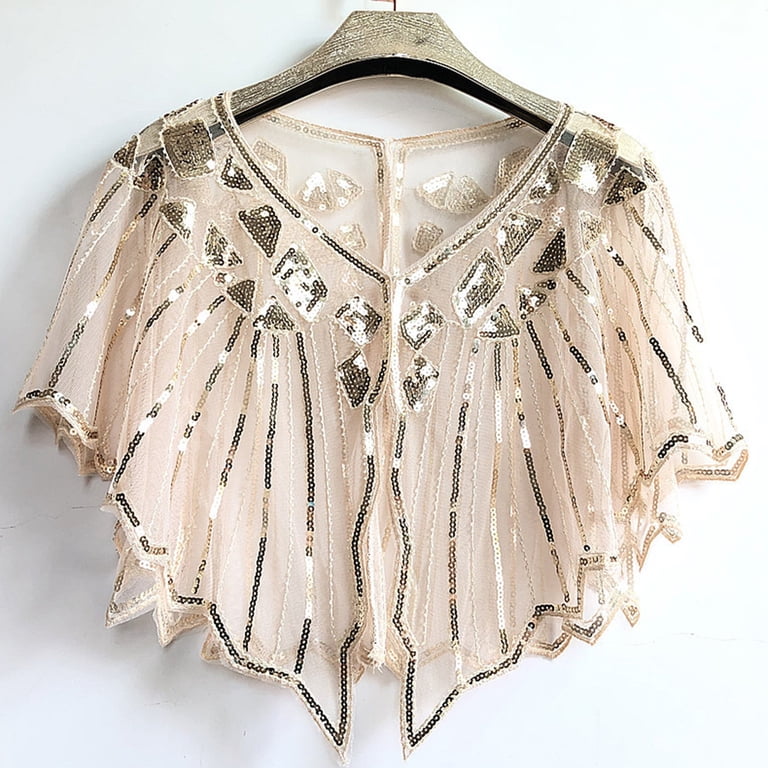 Women Cape Crochet Lace All-match Mesh Summer Beaded Sequin Shrug Flapper  Dress Shawl for Party - Walmart.com