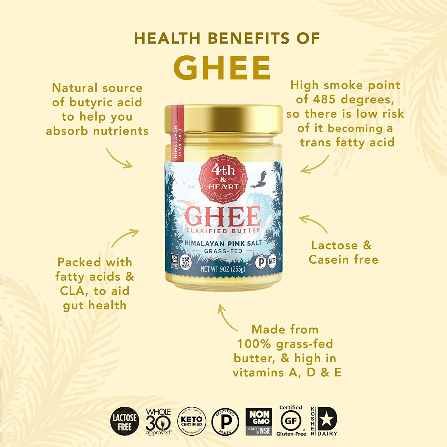 Pack of 6, 4Th Heart Himalayan Pink Salt Ghee, 9 oz