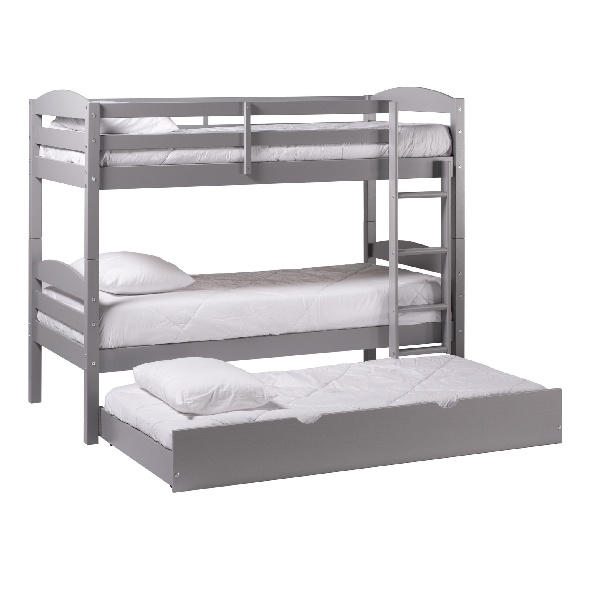 Walker Edison Transitional Twin-over-Twin Bunk Bed Frame with Trundle Bed, Grey