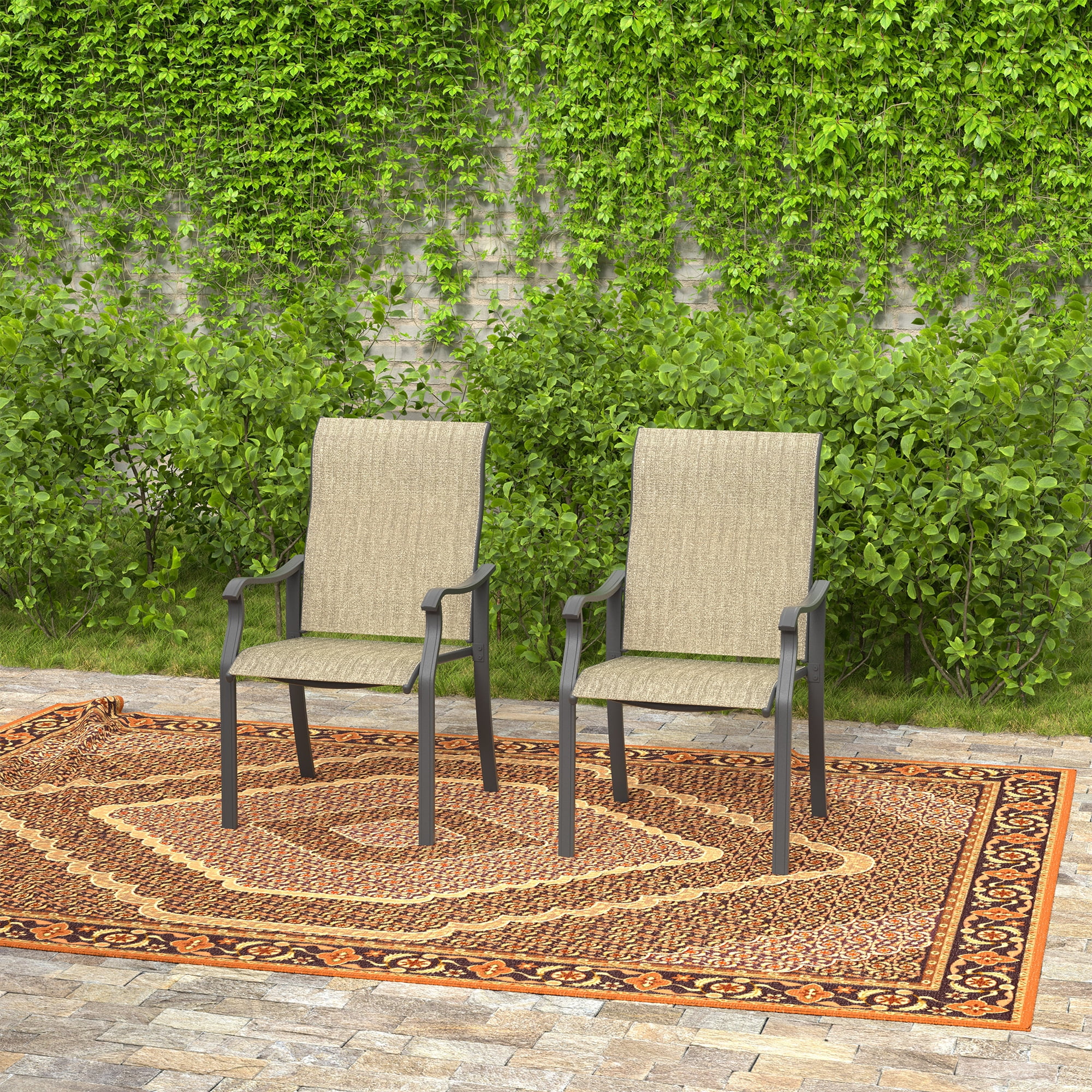 Techmilly Patio Chairs Set of 2, Outdoor Dining Chairs High Back with All Weather Breathable Textilene, Metal Frame for Lawn Garden Backyard Deck, Brown