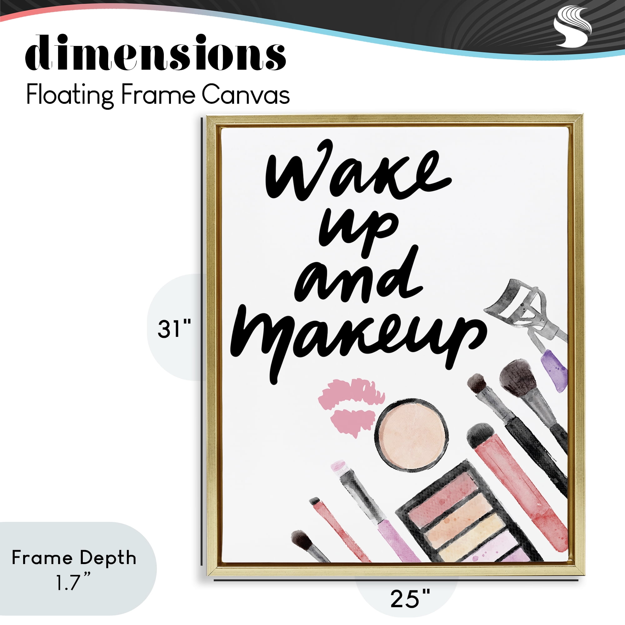 Stupell Industries Wake Up & Makeup Gold Framed Floater Canvas Wall Art, design by Jesse Keith