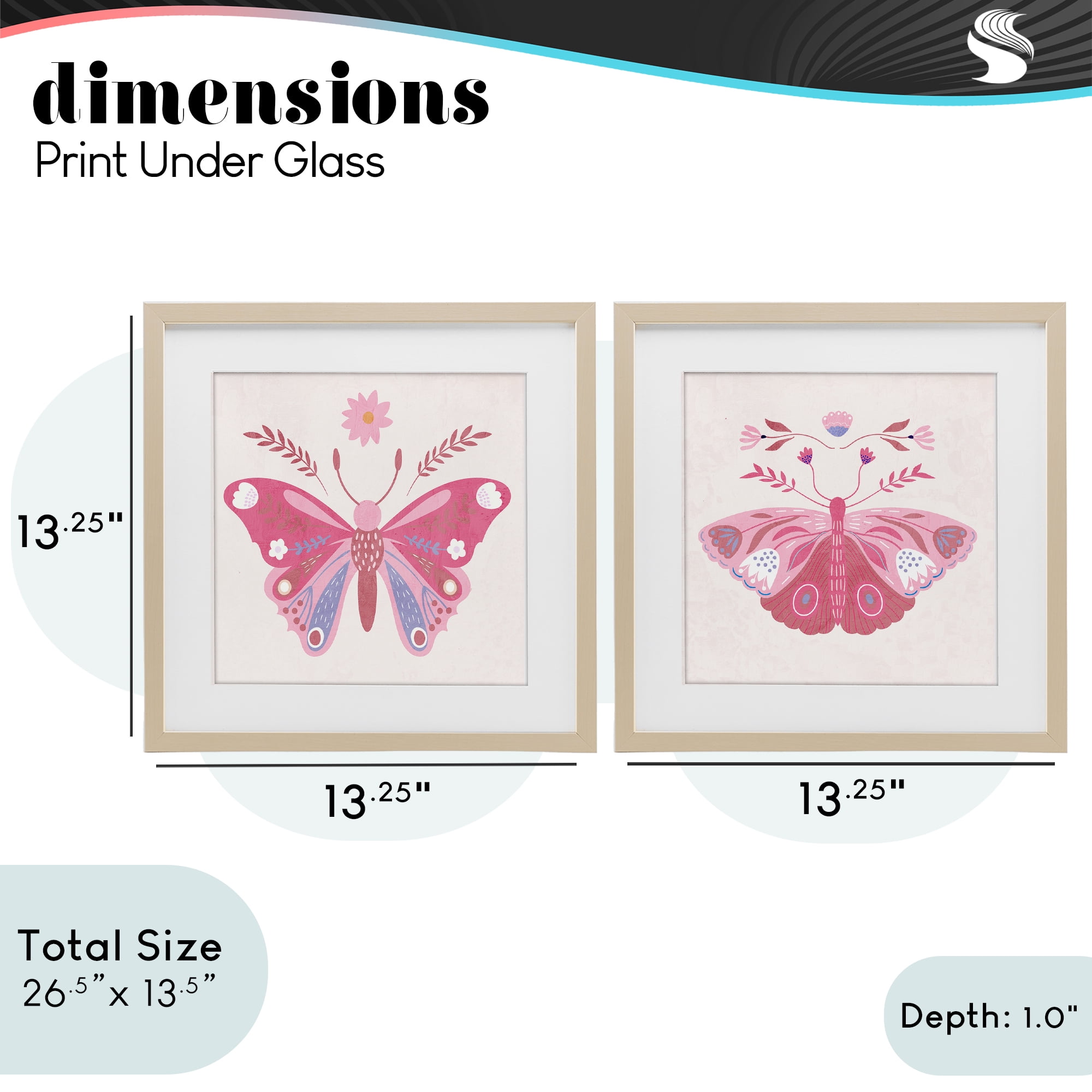 Stupell Industries Pink Folk Butterflies 2 Piece Birch Framed Print Under Glass Set, design by Kim Allen