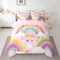 thumbnail image 2 of Cartoon Rainbow Full Comforter Set Woman Kawaii Cloud Pattern Bedding Set Girly Pink Iridescent Hand Drawn Bed In A Bag,Abstract Stripe Love Heart Bedding Comforter Sets, 2 of 5