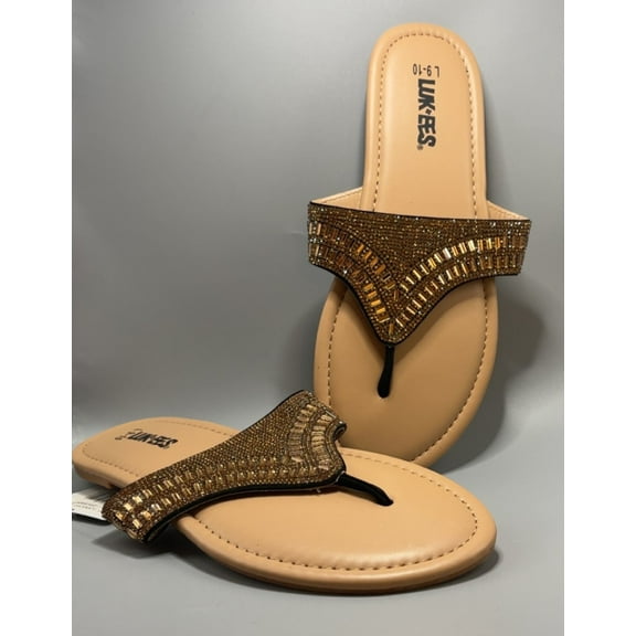 Luk EES by MUK LUKS Women's Sandal, Gold, Large