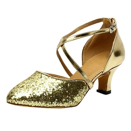 

NECHOLOGY Wedding Shoes Bride Lace Square Prom Ballroom Salsa Dance Latin Shoes Dance Women s Shoes Medium Wedge Heels Gold 7.5