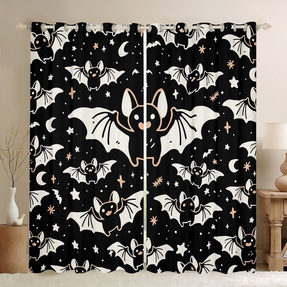 Feelyou Cartoon Bat Print Black Out Curtains, Happy Halloween Curtains Pack of 2 (42x63 Each), Kawaii Stars Bedroom Curtains, Curtains and Drapes Bedroom Decor