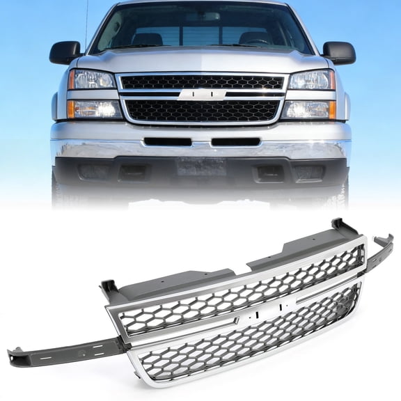For 2003-2007 Silverado 1500 2500 3500 HD Chrome Grille Honeycomb Style Grill