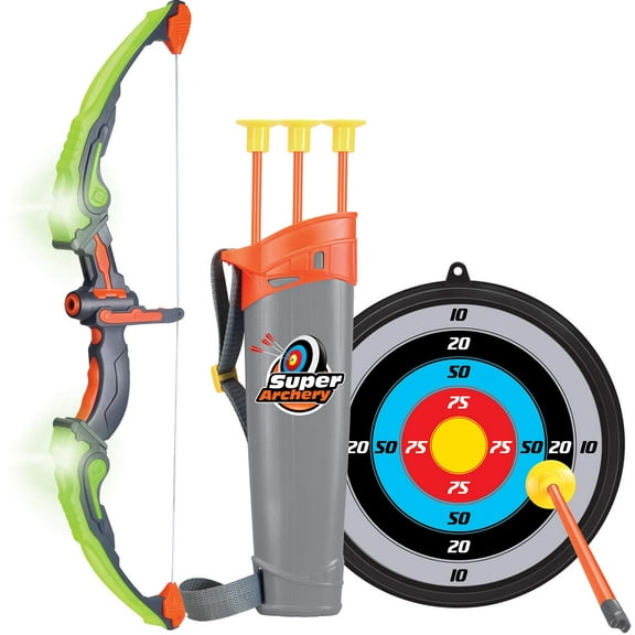 Click N' Play Light Up Toy Bow and Arrow Archery Set | Outside Kids Toy for Bow and Arrow Hunting Play | Including Bow, 3 Suction Cups Kids Arrows, Target, and Quiver
