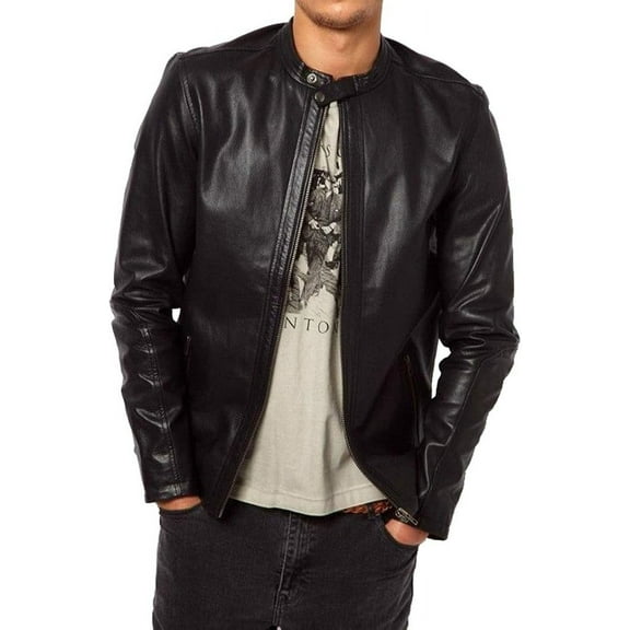 Men's Genuine Lambskin Leather Jacket Slim fit Moto Biker Black jacket A906