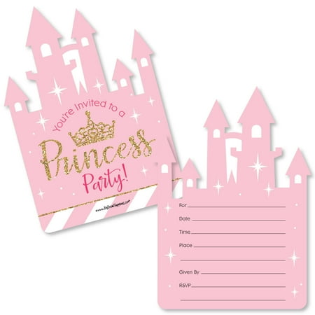 - Little Princess Crown - Shaped Fill-In Pink and Gold Princess Baby Shower or Birthday Party Invitation Cards - Set of 12