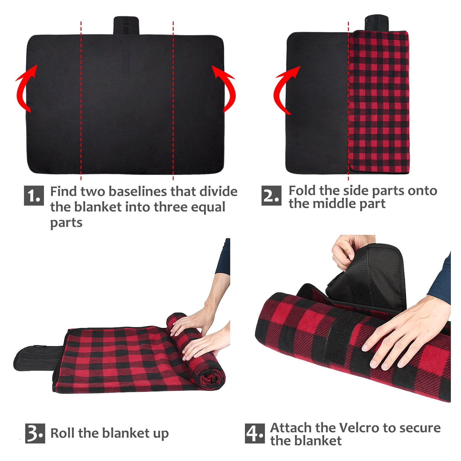FlyingStar Waterproof Outdoor Blanket with Sherpa Lining, Windproof Triple Layers Warm Comfy Foldable for Camping Stadium, Sports, Picnic, Grass, Pet, Red Plaid No Sherpa(Fleece Only)51''X 59''