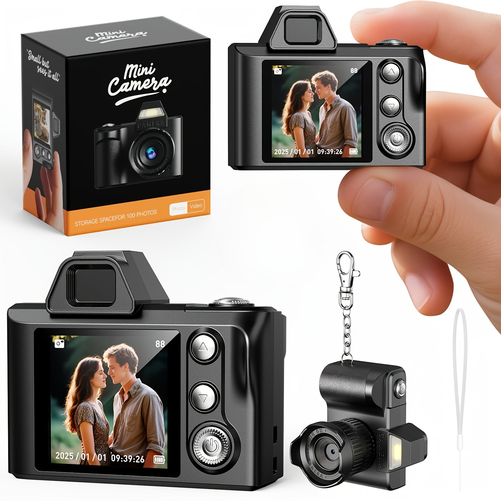 Mini Digital Keychain Camera, Small Keychain Camcorder Micro Compact Portable Recorder, 1080P 2MP Thumb Sized Camera with 64GB Memory Card, Gift for Girlfriend Boyfriend