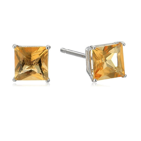 Paris Jewelry 10k White Gold 1 Carat Princess Cut Created Citrine Stud Earrings Plated Women
