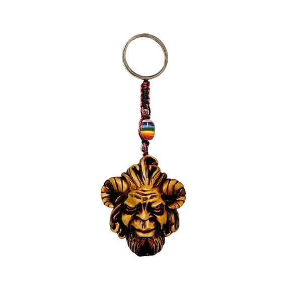 Evil Pan Goat Man Fantasy 3D Figurine Keychain Multicolored Macramé Metal Ring - Handmade Gifts Boho Car Keys Bag Accessories