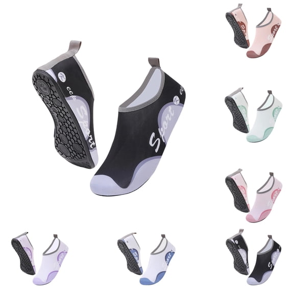 GrmtClth Vacation Anti Slip Aqua Socks Sport Pattern Cut Resistant Water Socks For Snorkeling Water Fitness Black 39(US/7.5)