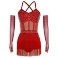 thumbnail image 2 of Moggemol Ensemble de Robe de Danse Latine à Paillettes pour Femmes, Justaucorps, Tango, Salsa, Rumba, Cocktail, Bourgogne, TG, 2 of 6