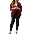 thumbnail image 2 of Cárdigans de talla grande para mujer Agnes Orinda, con frente abierto, mangas de campana 3/4, cubre hombros de encaje transparente con flores, bolero, shrugs 3X burdeos, 2 of 6
