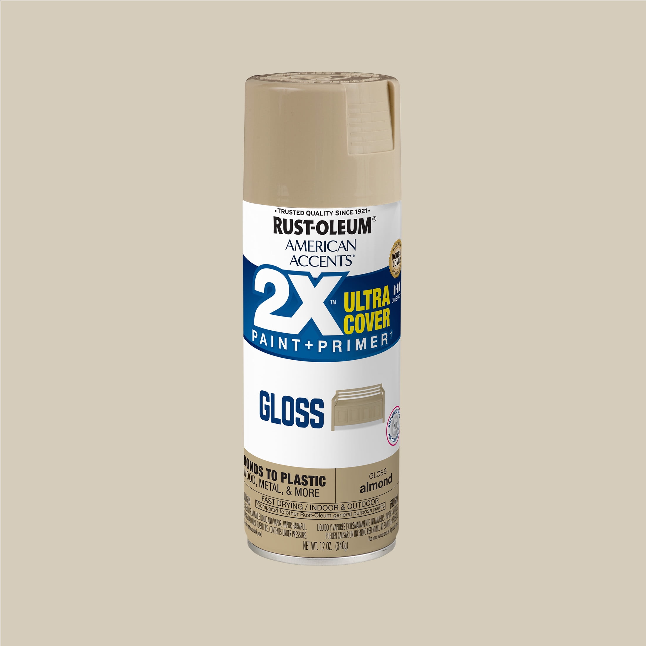 (2 pack) Almond, Rust-Oleum American Accents 2X Ultra Cover Gloss Spray Paint-327891, 12 oz