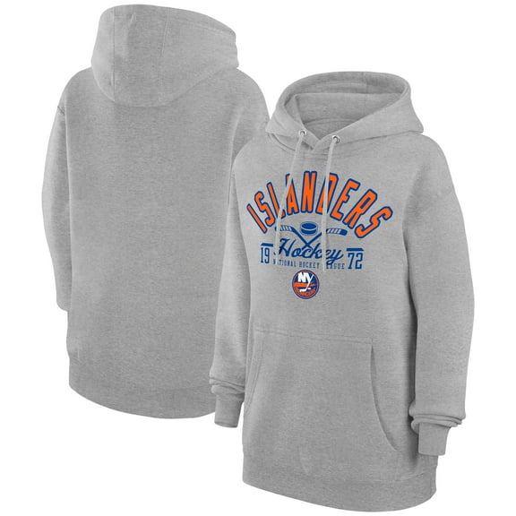 Men's Starter Heather Gray New York Islanders Puck Pullover Hoodie