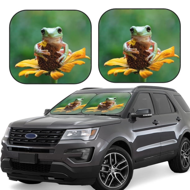 Fotbe Tree Frog Sitting On Sunflowes Juego de 2 Piezas de Parasoles para Parabrisas | Bloqueador Solar para Auto | Accesorios Plegables para Protección Solar Interior-Medium