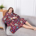 thumbnail image 5 of Oversized Wearable Blanket Hoodie,Purple Colorful Skull Flower Pattern Sherpa Blanket Hoodie with Super Pockets,Super Warm Fuzzy Pullover for Women & Men, 5 of 6