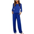 thumbnail image 2 of LEKWK Lounge Sets for Women Crewneck 3/4 Sleeve Top and Elastic Waist Pants Casual Sleepwear Pajamas Fall Winter 2 Piece Loungewear, 2 of 8