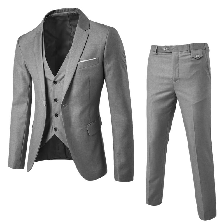 Black Mens Suits Men's Suit Slim 2 Piece Suit Business Wedding Party Jacket  Vest & Pants Coat 