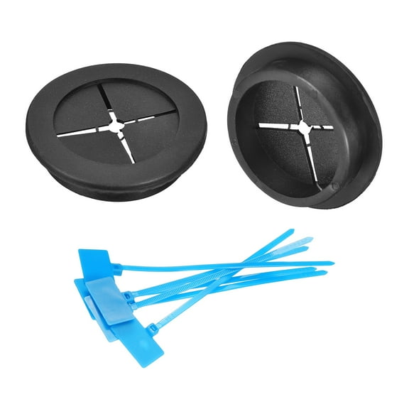 2Pack Cable Cord Grommet, 2"(50mm) Rubber Grommets with Cable Ties, Black