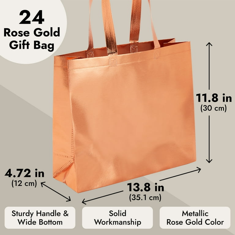 24 Pack Rose Gold Gift Bags with Handles, Large Non-Woven Reusable Grocery Tote  Bags (13.8 x 11.8 x 4.72 In) 