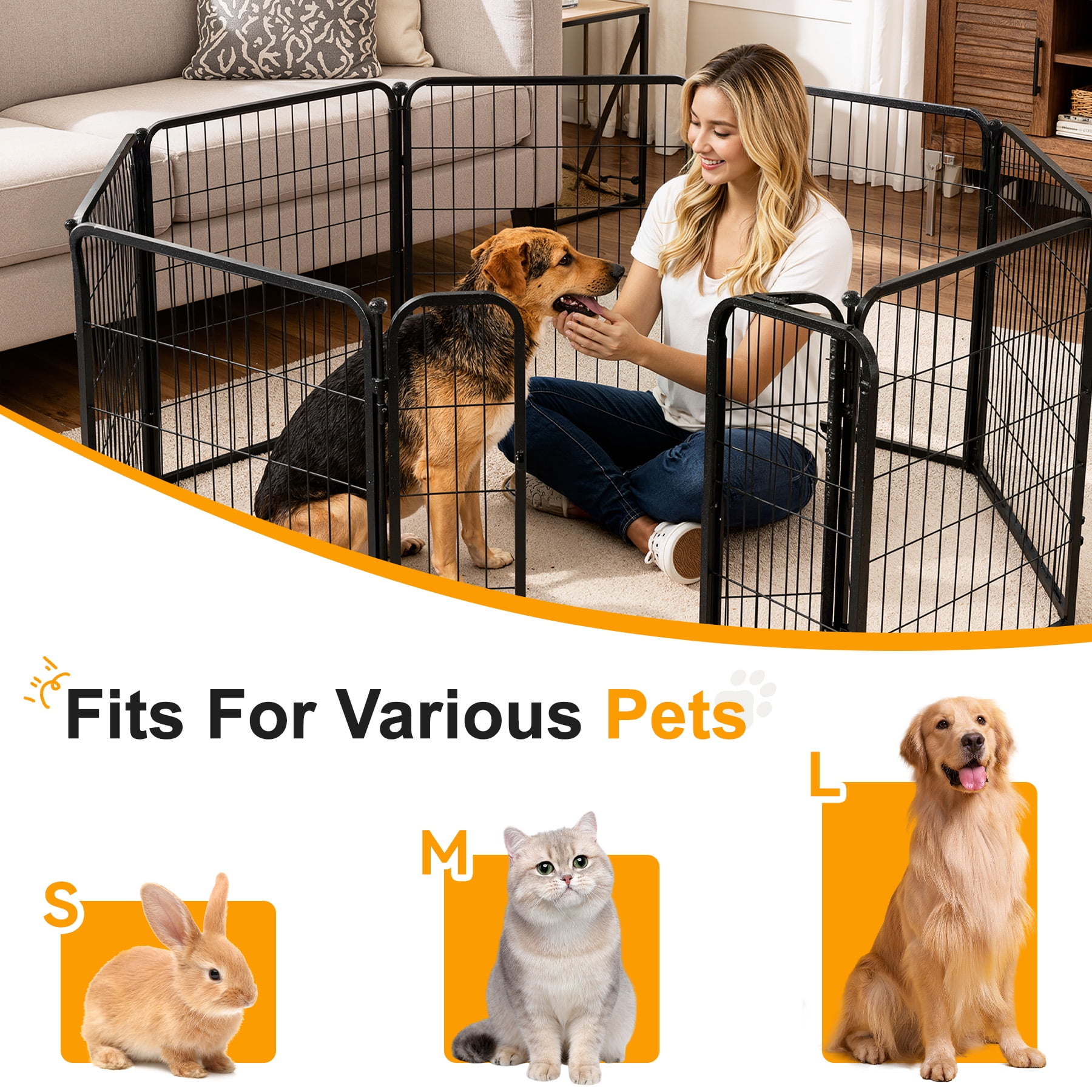 Daluvenix Dog Playpen Outdoor Extra Wide 16 Piece Panels Heavy Duty Dog Fence 40" Height Anti-Rust with Doors Portable for Large Dogs
