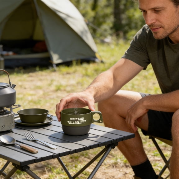 HOARBOEG Portable Camping Cup with Handle - 16oz Reusable Travel Coffee Mug, Eco-Friendly BPA-Free Plastic Outdoor Drinkware for Hiking, Picnic, Home & Backpacking
