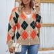 thumbnail image 5 of Pntutb Mujer Primavera y Otoño Diamond Check Colorblock Knit Button Manga Larga Cardigan Chaqueta Suéter top Selecciones Flash Pntutb Pntutb-4813, 5 of 9