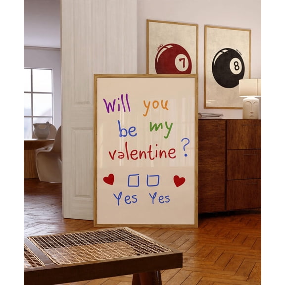Minimalist Will You Be My Valentine? Quiz Wall Art Print, Retro & Trendy Wall Decor Wall Art, Modern Wall Decor, 8x12 UNFRAMED