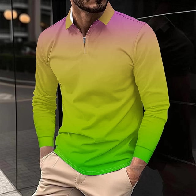 Blusa y camisa de manga larga con cuello vuelto para hombre, informal, con cuello vuelto, estampado, para fitness, deportiva, de manga larga, de poliéster