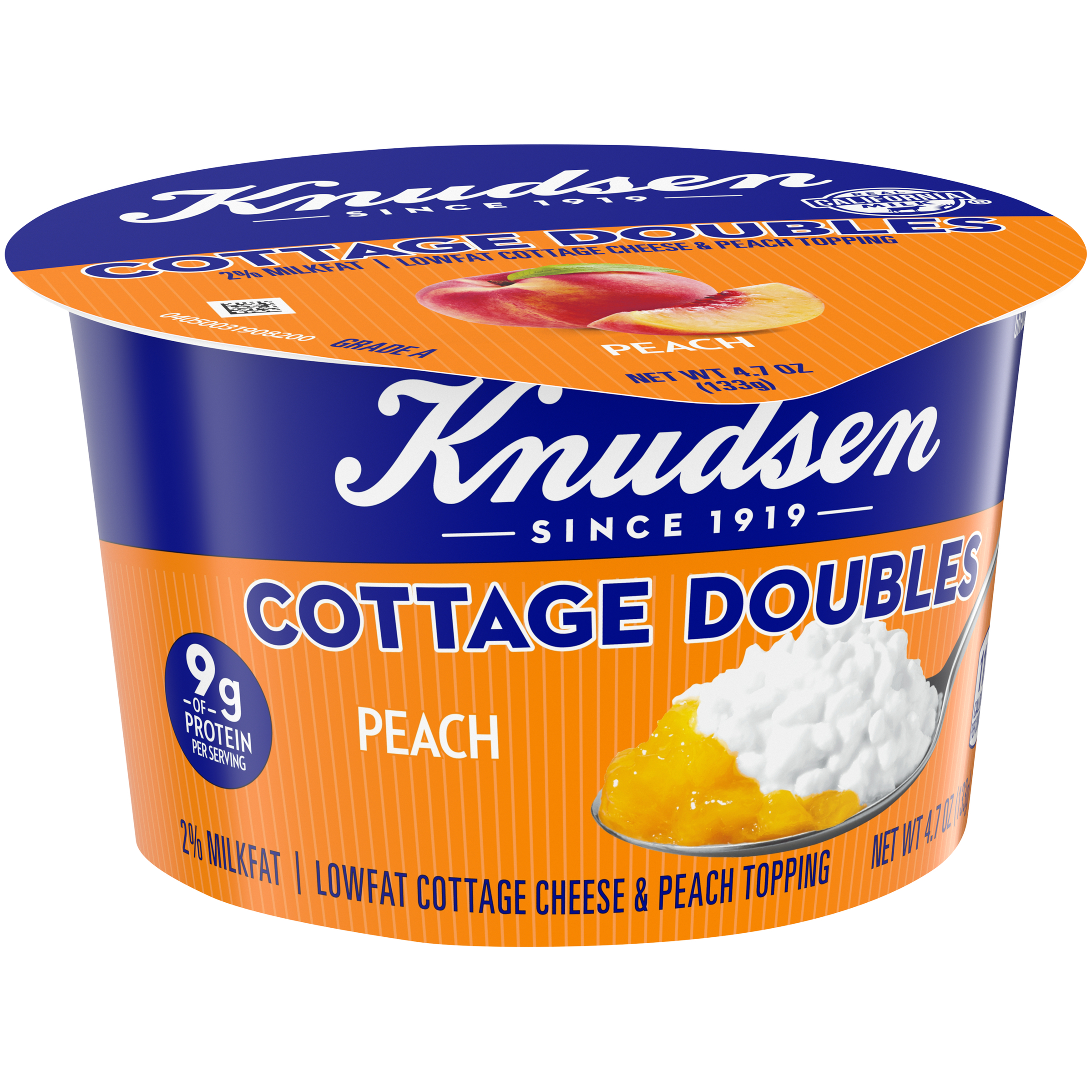 Knudsen Low Fat 2 Milkfat Cottage Cheese Doubles with Peach Topping, 4