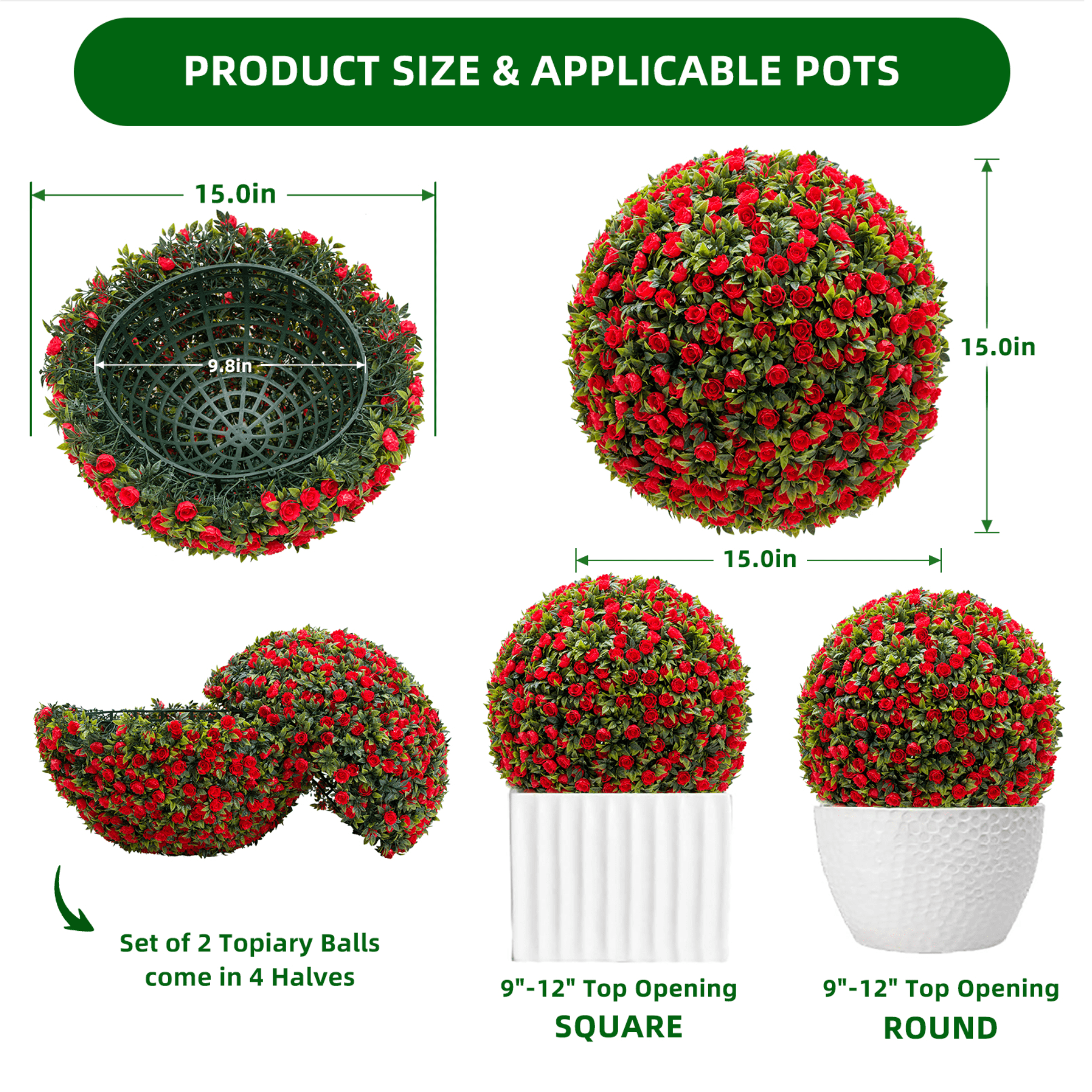 2 PCS 15/17/21 inch Artificial Plant Topiary Ball,Flower Topiary Ball Decorative Balls for Backyard,Balcony,Garden,Wedding and Home Décor