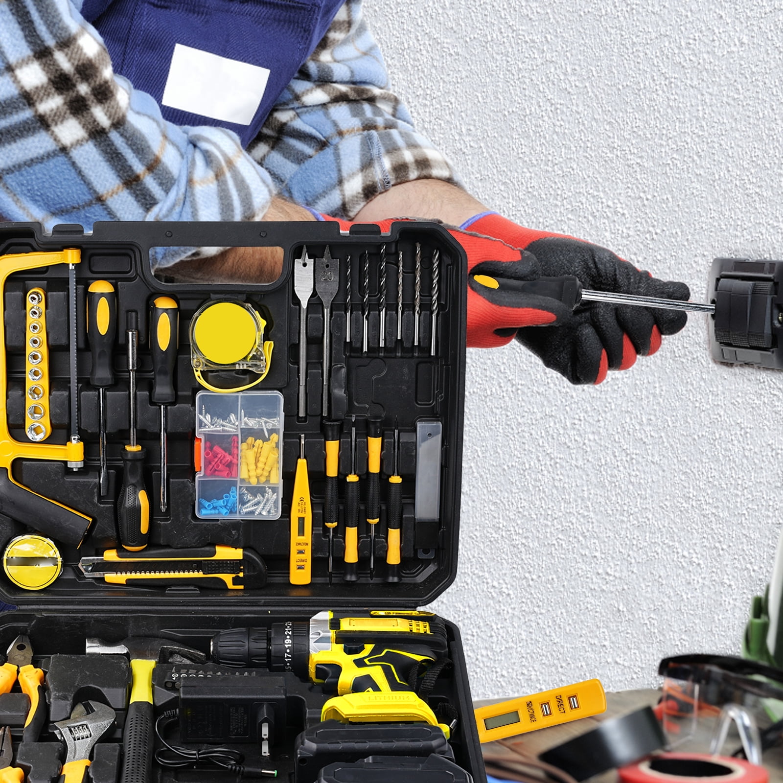 Victool 21V Cordless Electric Drill Portable Impact Drill Combo Set Household Auto Repair Hand Tool Kit