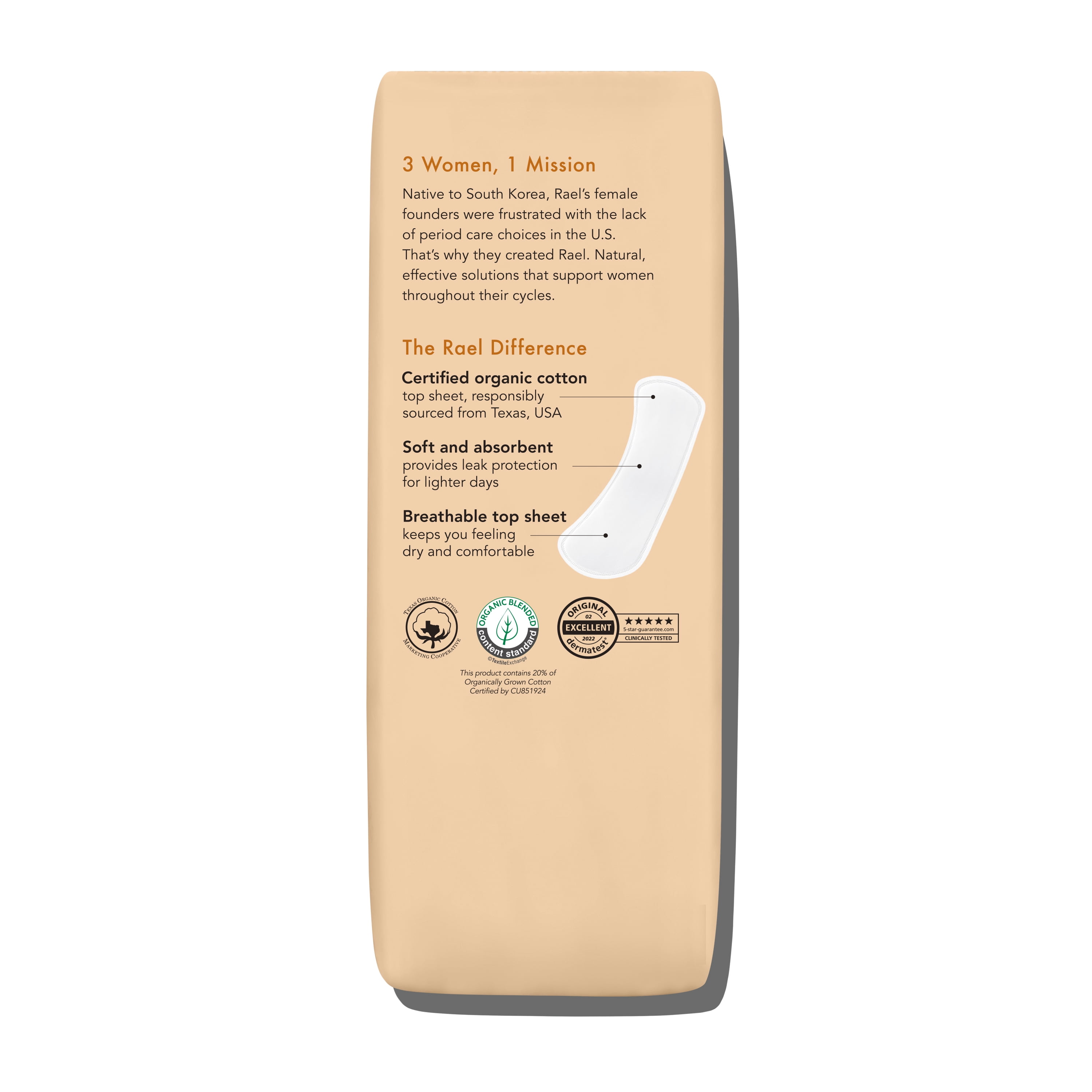 Rael Organic Cotton Cover Regular Panty Liners, 60 Count