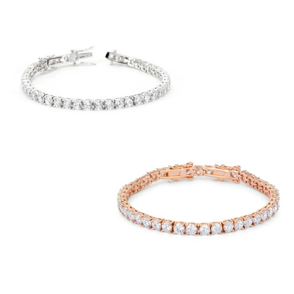 Precious Stars Silver or Rose Goldtone 17.6ct Cubic Zirconia 8" Tennis Bracelet