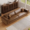 thumbnail image 5 of gaoyangjiaju Mid-Century Modern Leather Sofa 111.81" with Wooden Accents on Sides & Back, Spacious 3 - Seat Couch for Living Room, Bedroom and Lounge Space, Brown, 5 of 6