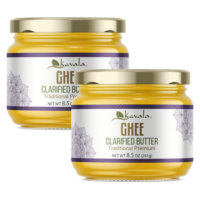 Kevala Ghee Mantequilla Clarificada - 241 g (Paquete de 2), En Frasco de Vidrio, Sin Lactosa y Sin Gluten, Non-GMO Project Verified, Ideal Para Cocina Keto