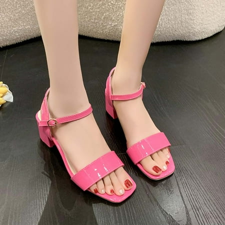 

DAETIROS Girls Sandals- Chunky heel Summer Slippers Youth Womens Sandals Hot Pink Size 5.5