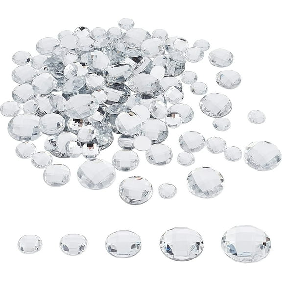 170Pcs Flat Back Round Acrylic Rhinestone 5 Sizes (12mm 14mm 18mm 22mm 25mm) Circle Gems with Container Clear Cosplay Costume Gems Acrylic Rhinestone for DIY
