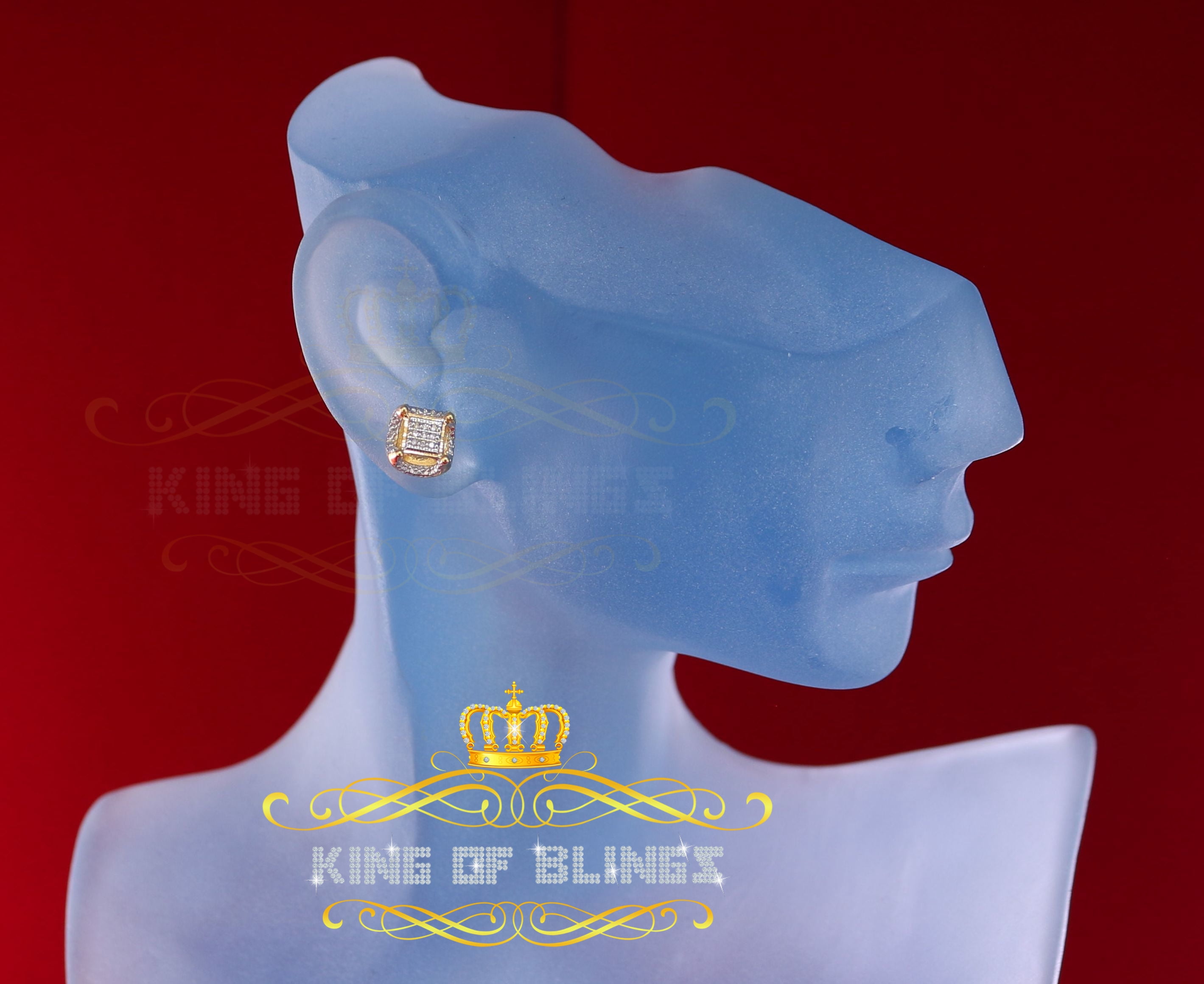 King of Bling's Women's Stud In 925 Yellow Sterling Silver 0.05ct Diamond Stud Men's Earrings