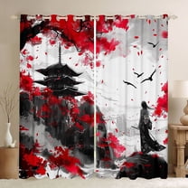 Castle Fairy Japanese Samurai Blackout Curtains Set of 2 (52x84 Each) for Boys Girls,Anime Exotic Style Window Curtains,Black Red Curtains and Drapes,Lightweight Room Decor