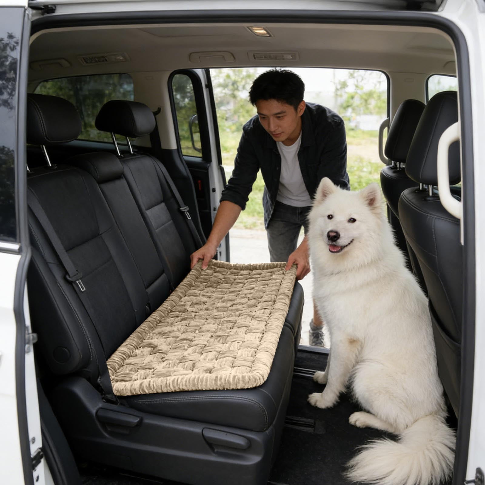 YaoZQ Camel Soft Senior Dog Bed, 54 in Fluffy Plush Mattress with Removable Cover, Orthopedic Kennel Pad for Arthritis Pain Relief