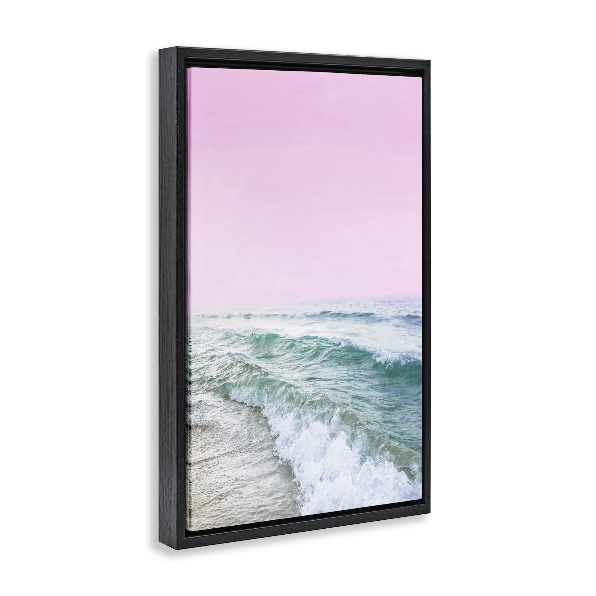 Stupell Industries Pink Winter Sea Coastal Photography Black Floater Framed Canvas Art Print Wall Art, 17 x 25